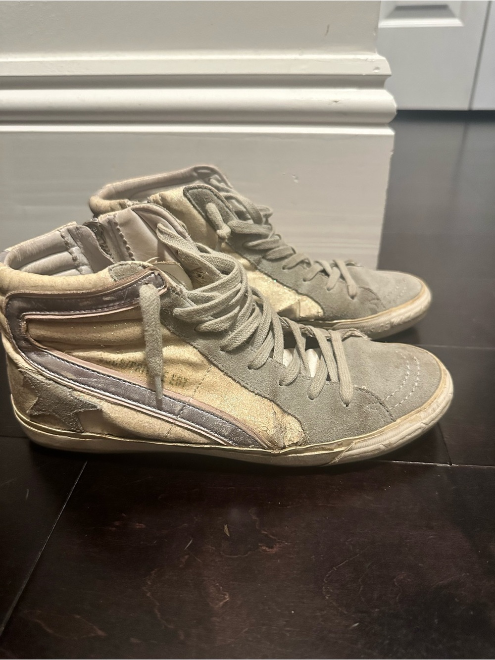 Golden Goose Women's High-Top Sneakers in Taupe and Cream with Silver Accent